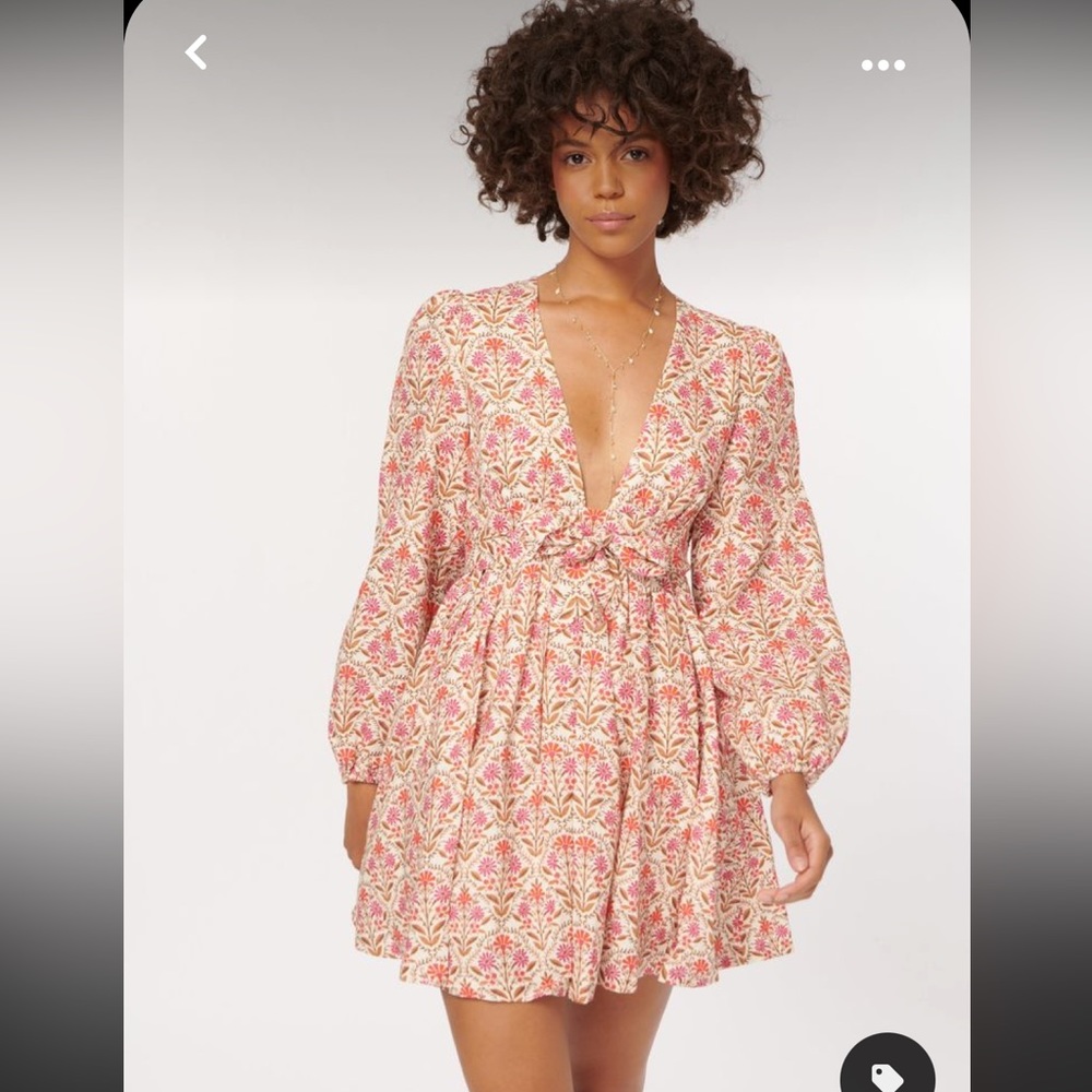 Cami NYC Meri Long-Sleeve Floral Mini Linen Dress - Size Small